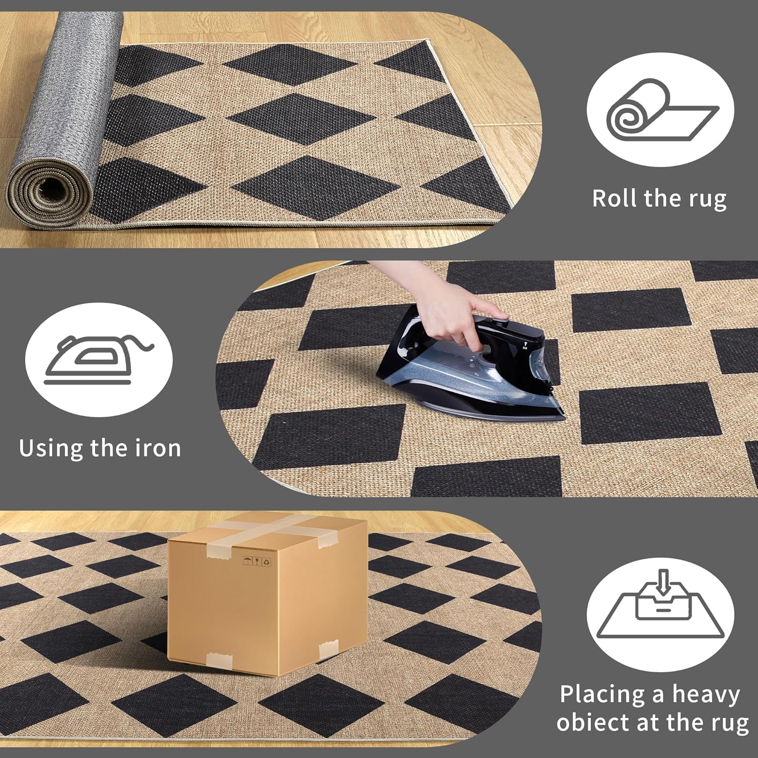 Checkered Easy Jute Rug 3x5 Outdoor Patio Rug Washable Rugs for Entryway Porch Non Slip Neutral Diamond Farmhouse Indoor Outdoor Carpet for Entryway Backyard Patio Office